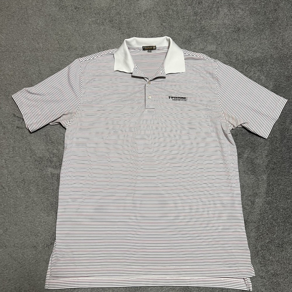 Peter Millar Polo Shirt Mens L Red White Blue Summer Comfort Striped Firestone